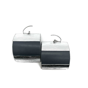"Comma" Grey and Silver Large Leather Earrings