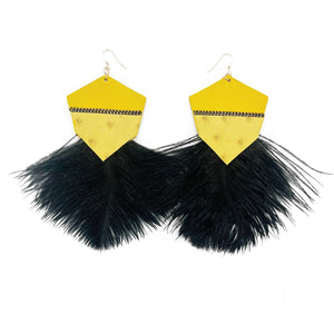 "Big Bird" Yellow Leather with Black Ostrich Feathers