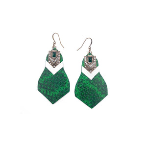 "Crown Jewel" Green Snakeskin Earrings