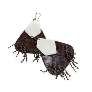 Brown Leather Earrings "Ivory" - Lobe' Dangle