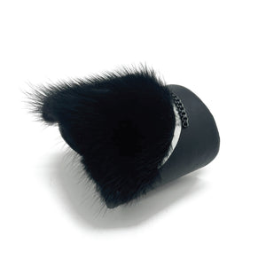 "Black Panther" Black Leather Cuff with Mink