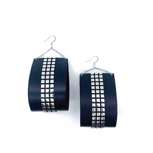 "Dots on the Runway" Black Large Leather Earring