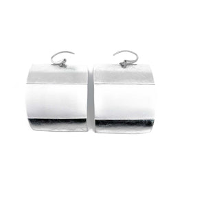 "Comma" White and Silver Large Leather Earrings