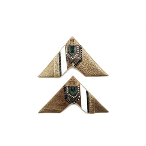 "Her Majesty" Gold Leather Triangle Studs