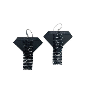 "Hot Mesh" Black Leather Earring with Mesh chain