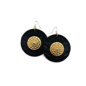"Brighter Day" Black Quilted Leather Earrings