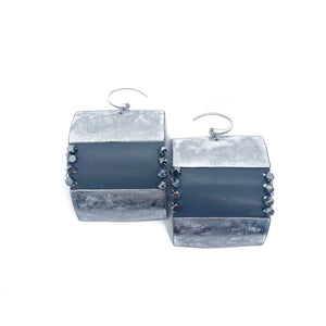 "Comma" Grey and Silver Large Leather Earrings with studs (1 of 1)