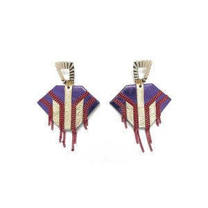 "Purple Hearts" Purple and Red Leather Earring