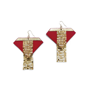 "Hot Mesh" Red Leather Earrings with Mesh chain