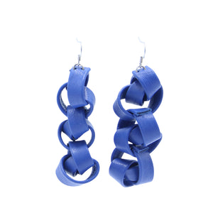 Blue Leather Earrings Chain Breakers "Sea" - Lobe' Dangle