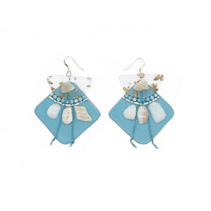 Sea Blue Leather Leaf Earrings ”Ft. Laud 1” - Lobe' Dangle