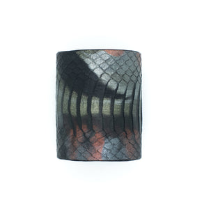 Black Leather Snakeskin Cuff Bracelet “Finesse” - Lobe' Dangle