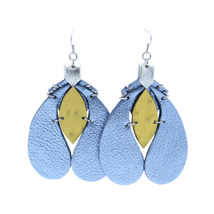 Blue and Yellow Leather Earrings "Pillar" - Lobe' Dangle